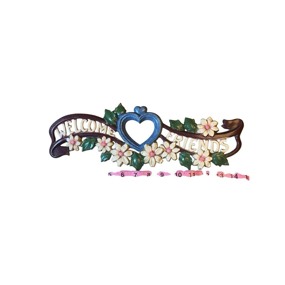 Vintage Home Interior "Welcome Friends" Metal Wall Plaque Country Magnolias